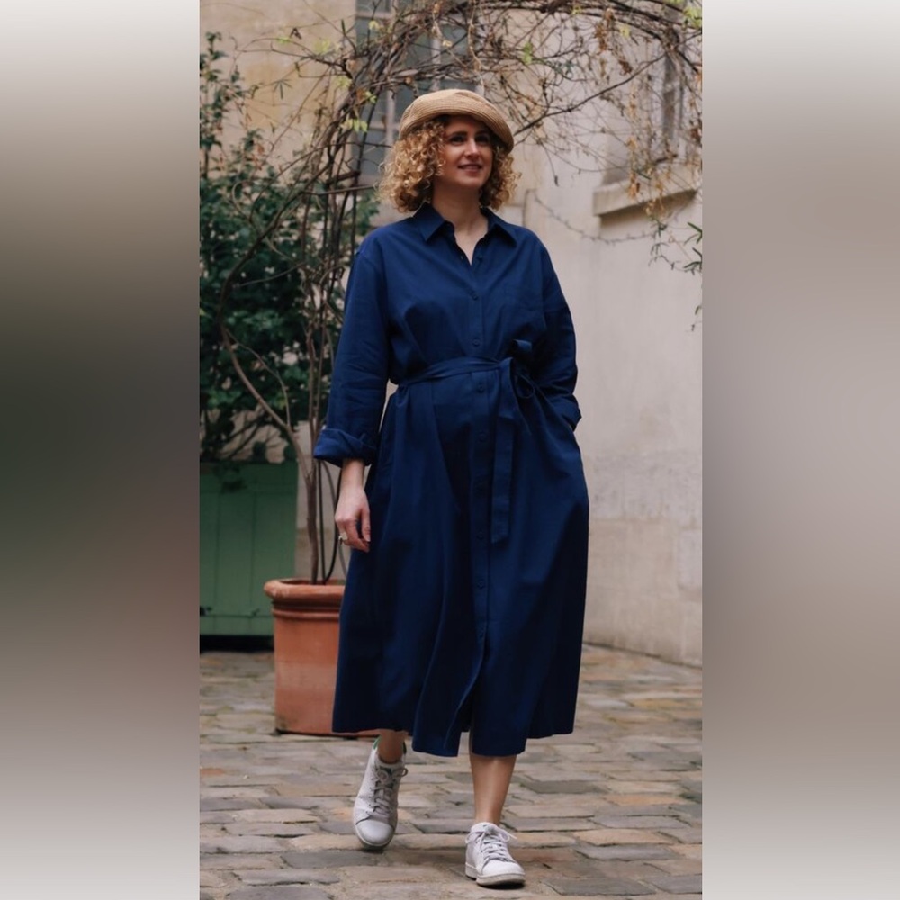 UNIQLO INES DE LA FRESSANGE // navy blue cotton linen dress
